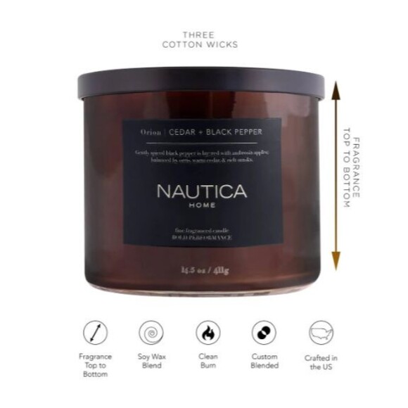 NAUTICA Candle Set 3pc Soy Wax 3 Wick Jar Holiday Fall Winter Gift Home NEW - Picture 5 of 7